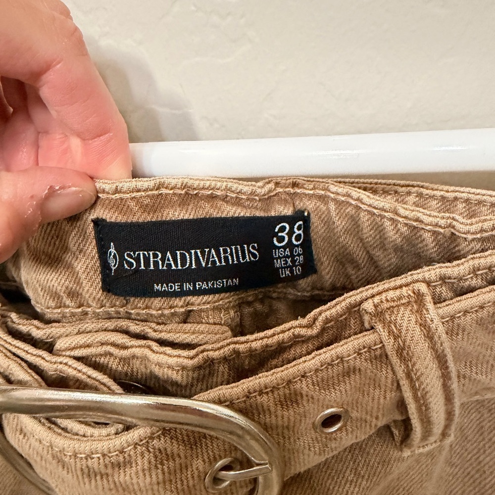 stradivarius Tan Utility Mini Skirt with Silver Buckle 100% cotton - Picture 3 of 9